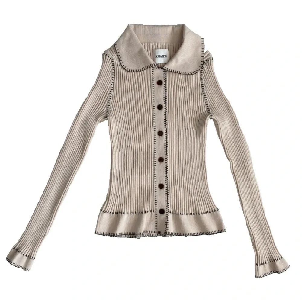 KHAITE $1120 THE TEAGAN RIBBED KNIT CARDIGAN SWEATER M EXCELLENT UNWORN - Picture 3 of 13